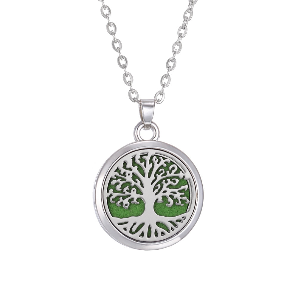 Aromatherapy necklace for essential oils, wearable diffuser pendant for relaxation and wellness.